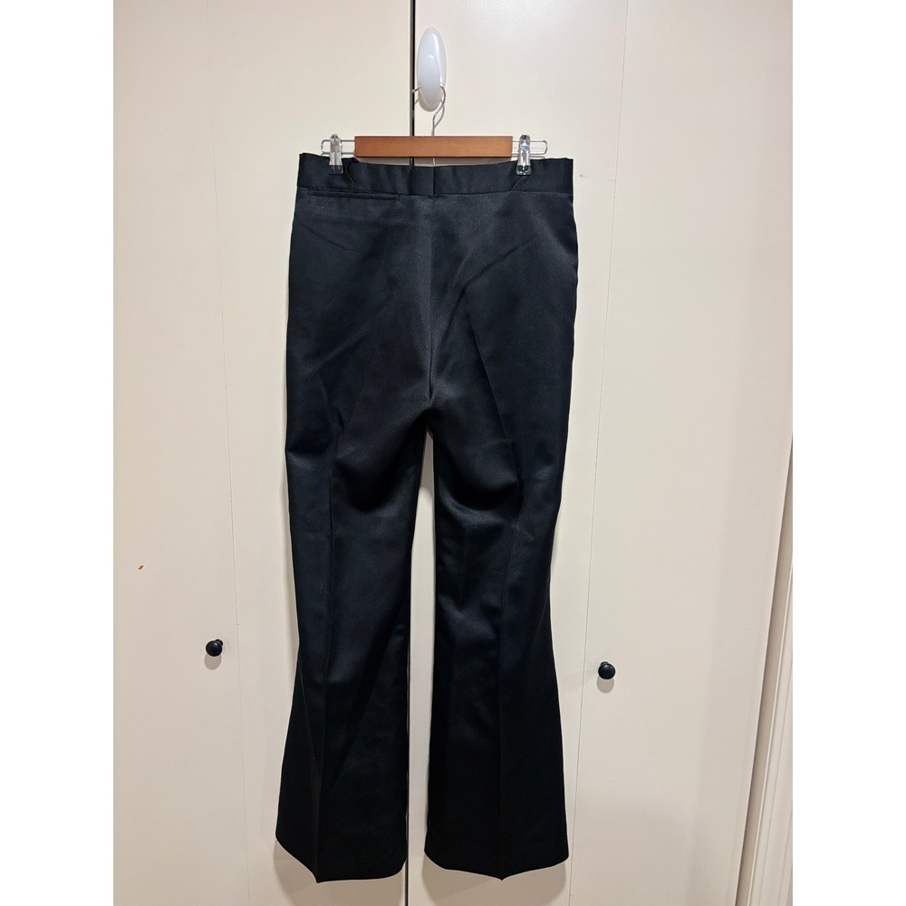 VTG 70s Campus Sharkskin Bell Bottom Pants Mens 28x29 Black Flared Disco - Picture 2 of 9